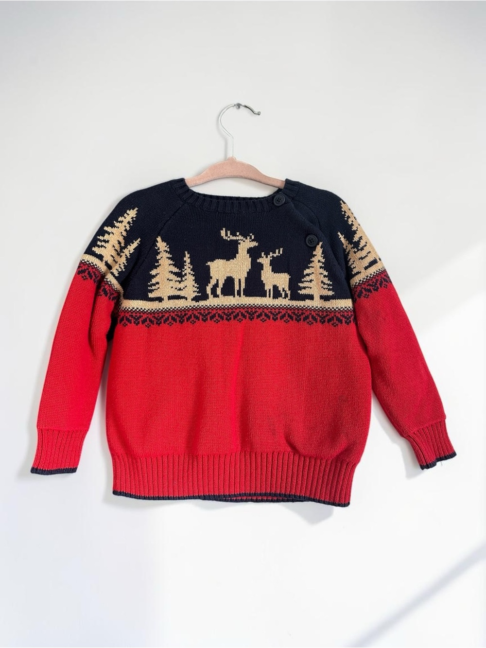 Janie and Jack Classic Holiday Sweater, 18-24M Red & Navy Knit